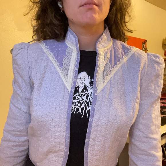 Lavender Quilted Women's Blazer with Lace Trim - Picture 2 of 10